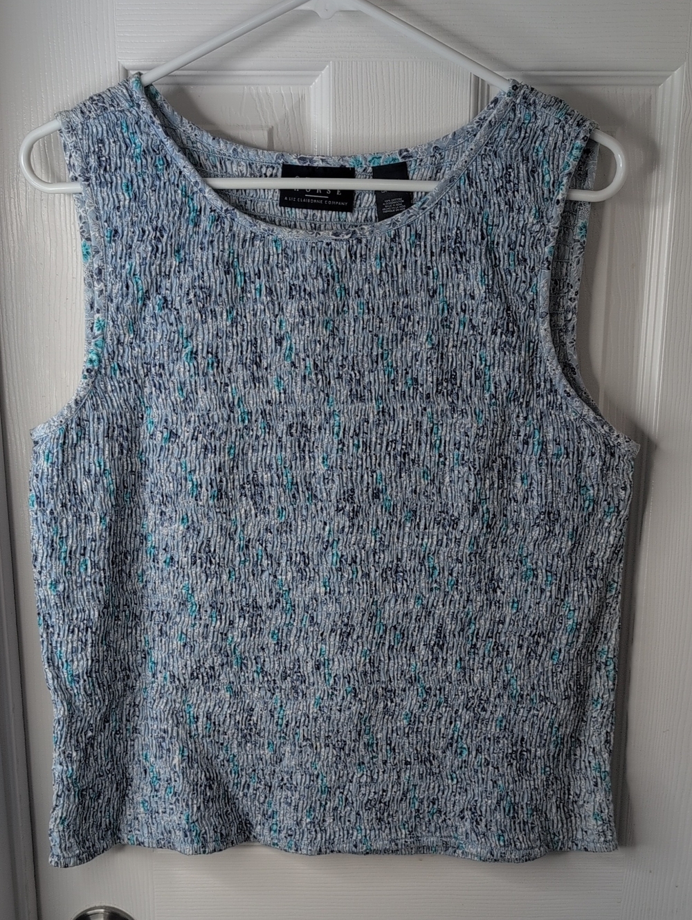 Crazy Horse By Liz Claiborne 100% Cotton Textured Blue Speckled Knit Tank Top L